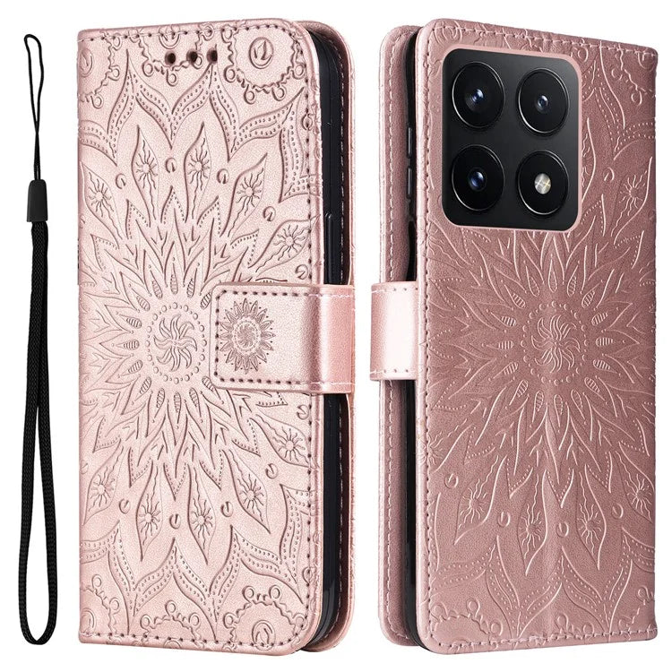 KT Imprinting Flower Series-1 For Xiaomi 14T Case Sunflower Leather Wallet Phone Cover