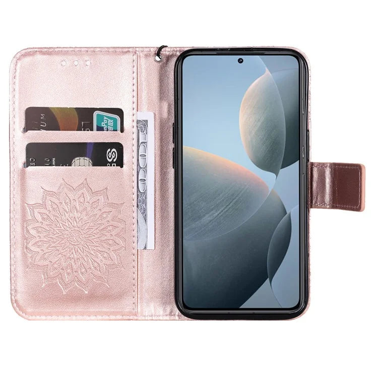 KT Imprinting Flower Series-1 For Xiaomi 14T Case Sunflower Leather Wallet Phone Cover