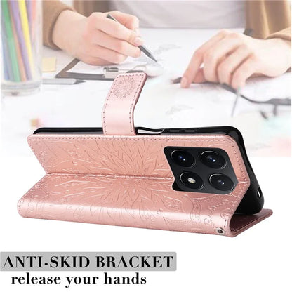 KT Imprinting Flower Series-1 For Xiaomi 14T Case Sunflower Leather Wallet Phone Cover