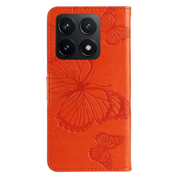 KT Imprinting Flower Series-2 For Xiaomi 14T Case Butterfly Leather Phone Cover