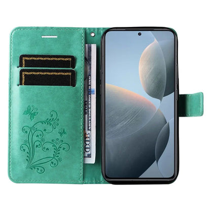 KT Imprinting Flower Series-2 For Xiaomi 14T Case Butterfly Leather Phone Cover