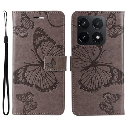 KT Imprinting Flower Series-2 For Xiaomi 14T Case Butterfly Leather Phone Cover