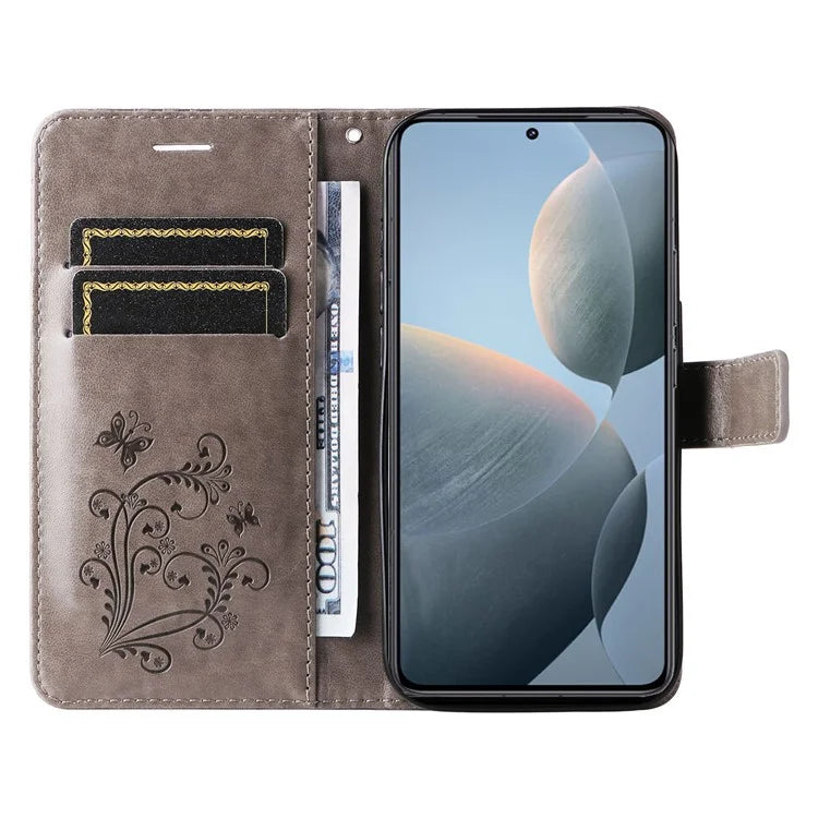 KT Imprinting Flower Series-2 For Xiaomi 14T Case Butterfly Leather Phone Cover