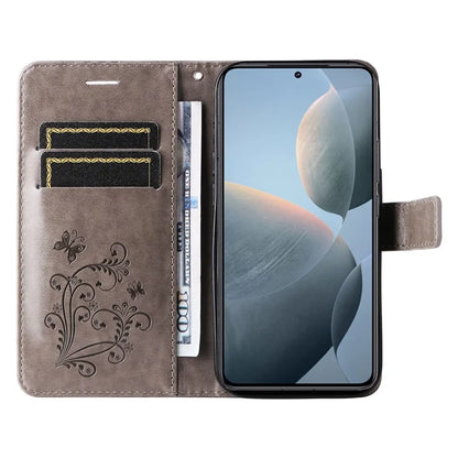 KT Imprinting Flower Series-2 For Xiaomi 14T Case Butterfly Leather Phone Cover