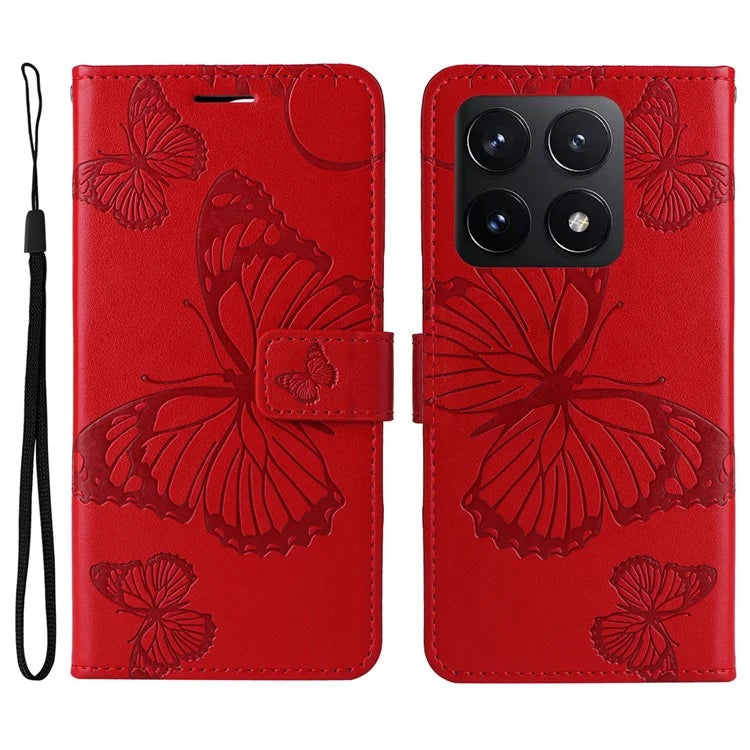 KT Imprinting Flower Series-2 For Xiaomi 14T Case Butterfly Leather Phone Cover