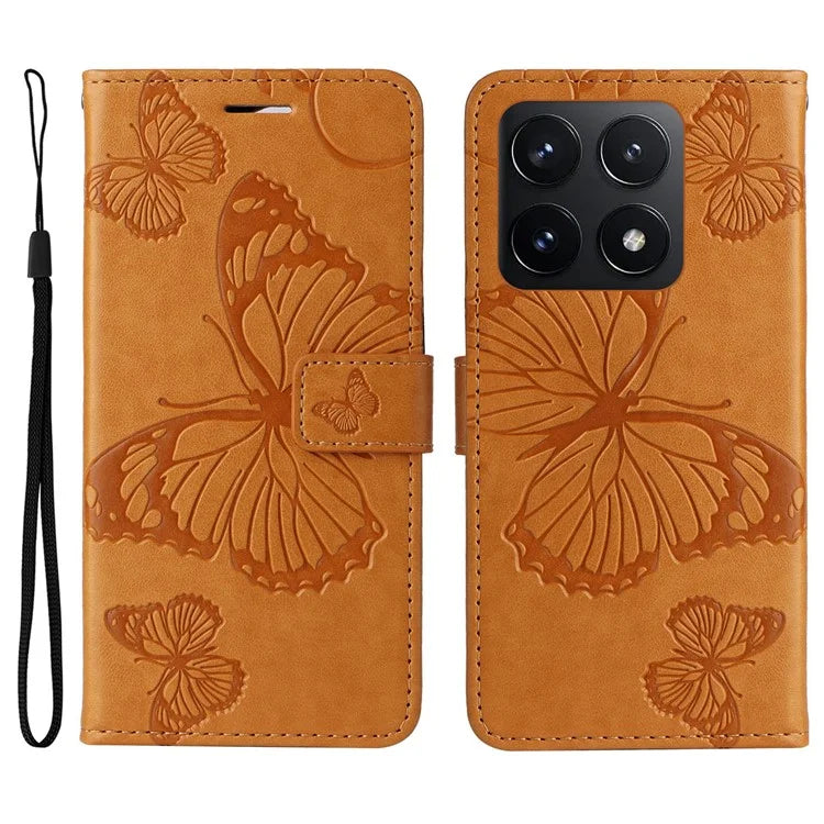 KT Imprinting Flower Series-2 For Xiaomi 14T Case Butterfly Leather Phone Cover