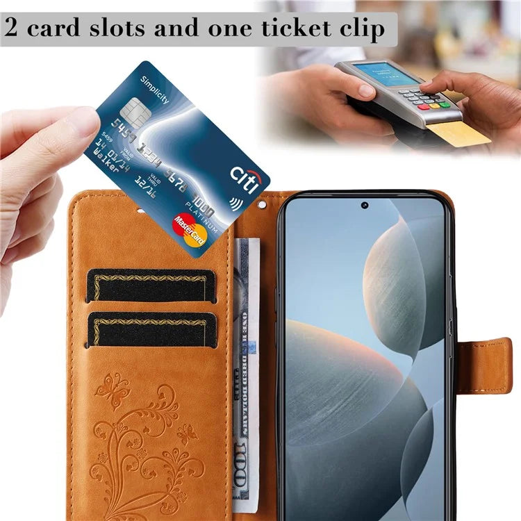 KT Imprinting Flower Series-2 For Xiaomi 14T Case Butterfly Leather Phone Cover