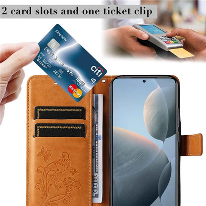 KT Imprinting Flower Series-2 For Xiaomi 14T Case Butterfly Leather Phone Cover
