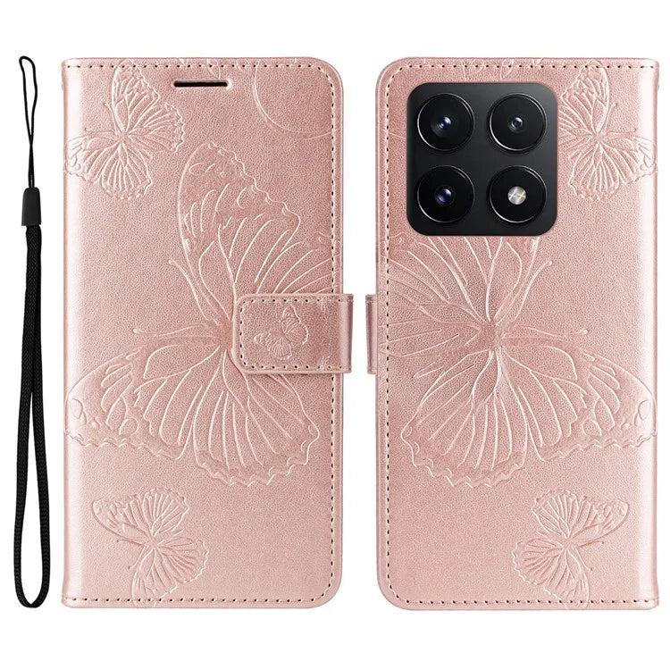 KT Imprinting Flower Series-2 For Xiaomi 14T Case Butterfly Leather Phone Cover