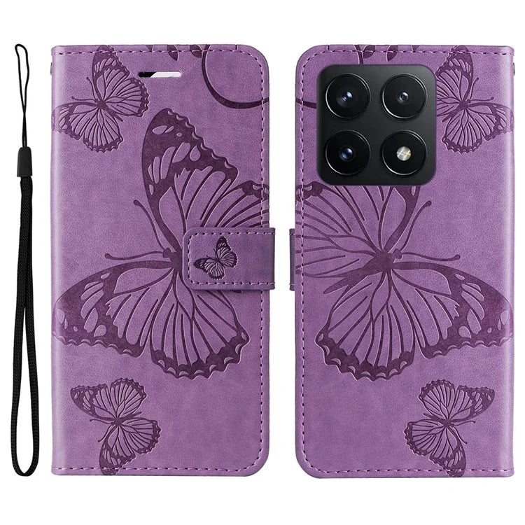 KT Imprinting Flower Series-2 For Xiaomi 14T Case Butterfly Leather Phone Cover
