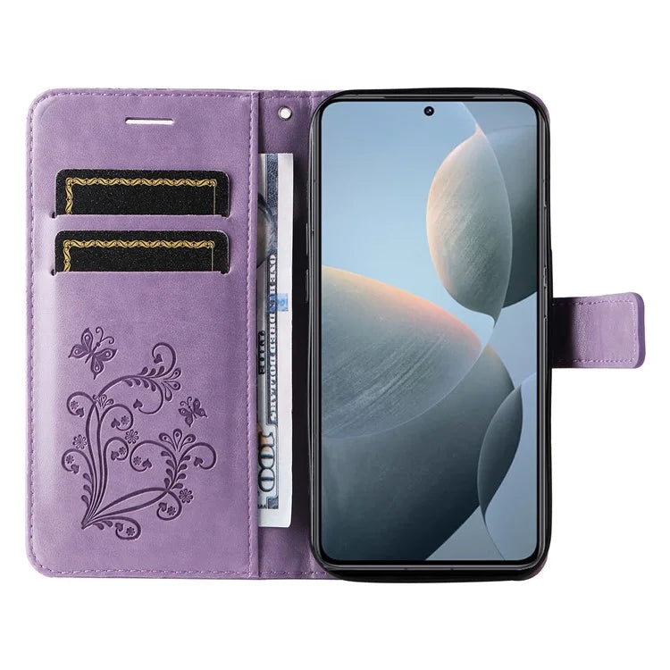 KT Imprinting Flower Series-2 For Xiaomi 14T Case Butterfly Leather Phone Cover