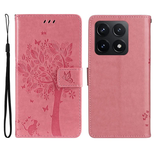 KT Imprinting Flower Series-3 For Xiaomi 14T Case Cat Tree Pattern Flip Leather Phone Cover