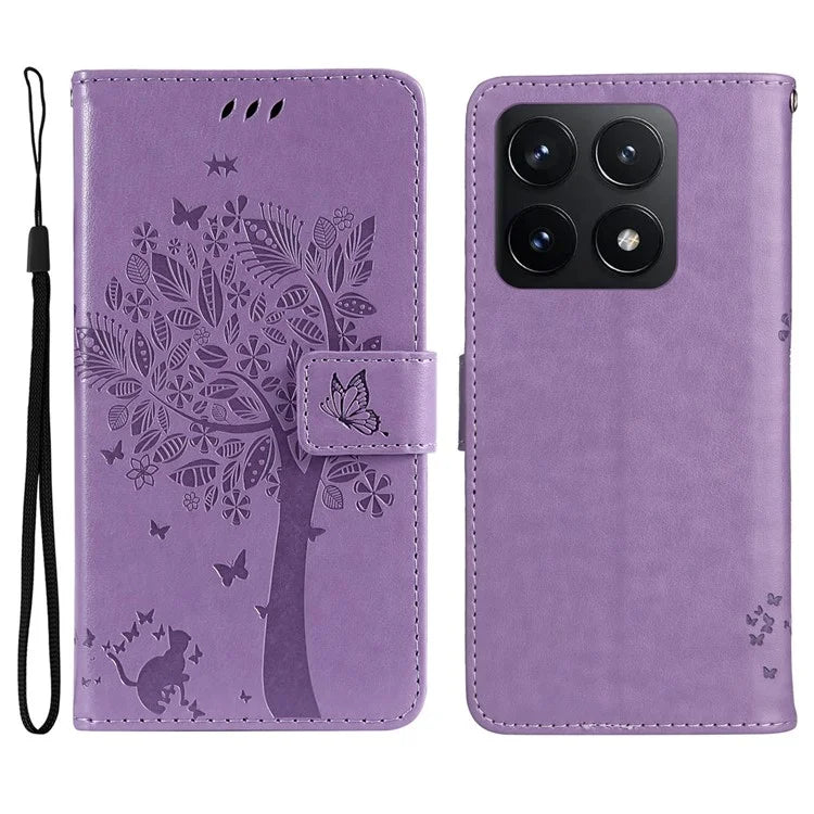 KT Imprinting Flower Series-3 For Xiaomi 14T Case Cat Tree Pattern Flip Leather Phone Cover