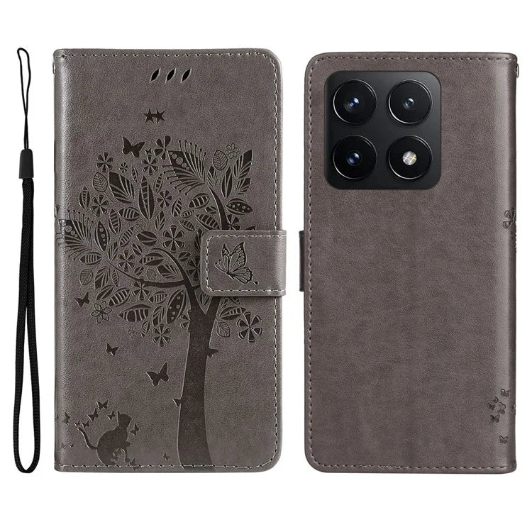 KT Imprinting Flower Series-3 For Xiaomi 14T Case Cat Tree Pattern Flip Leather Phone Cover