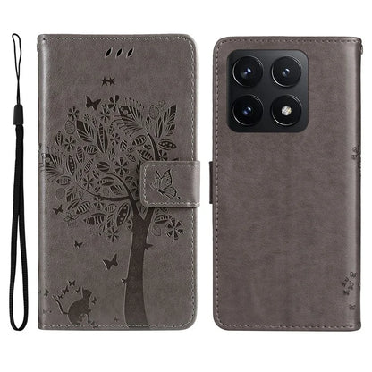 KT Imprinting Flower Series-3 For Xiaomi 14T Case Cat Tree Pattern Flip Leather Phone Cover