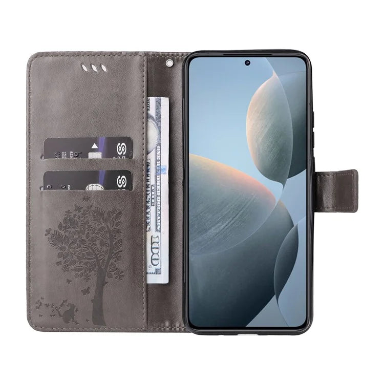 KT Imprinting Flower Series-3 For Xiaomi 14T Case Cat Tree Pattern Flip Leather Phone Cover