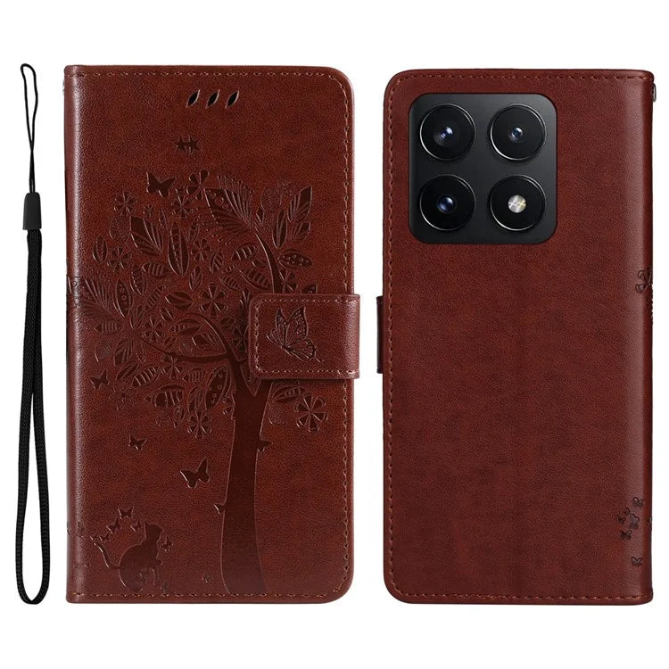 KT Imprinting Flower Series-3 For Xiaomi 14T Case Cat Tree Pattern Flip Leather Phone Cover
