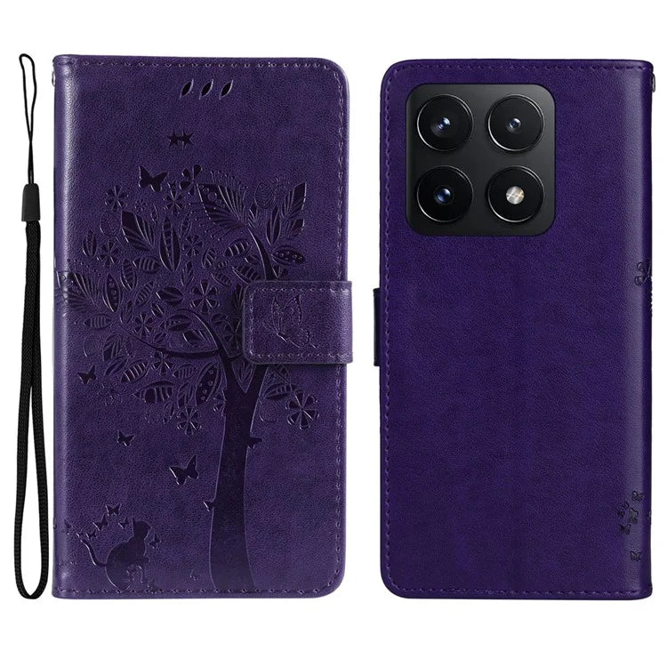 KT Imprinting Flower Series-3 For Xiaomi 14T Case Cat Tree Pattern Flip Leather Phone Cover