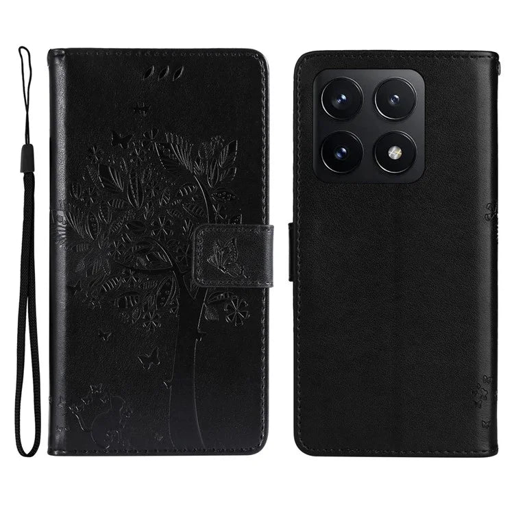KT Imprinting Flower Series-3 For Xiaomi 14T Case Cat Tree Pattern Flip Leather Phone Cover