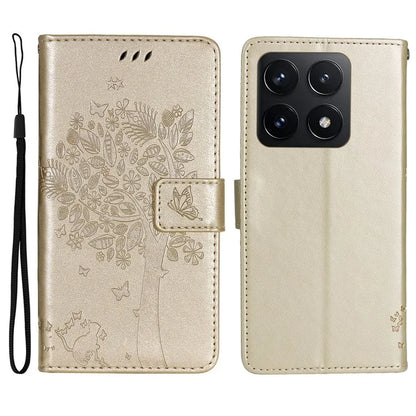 KT Imprinting Flower Series-3 For Xiaomi 14T Case Cat Tree Pattern Flip Leather Phone Cover