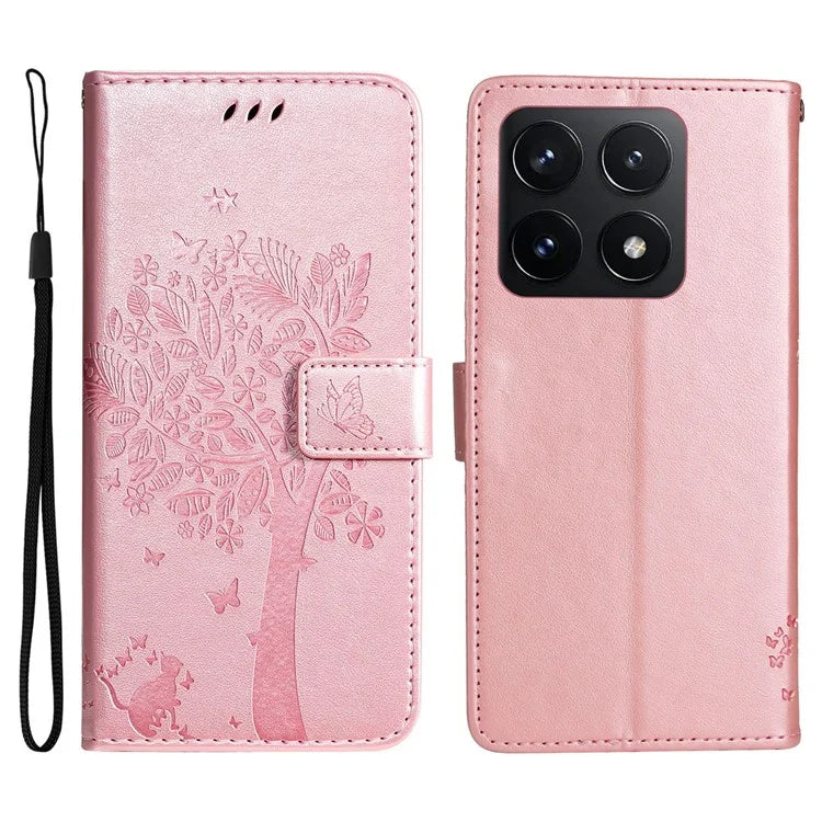 KT Imprinting Flower Series-3 For Xiaomi 14T Case Cat Tree Pattern Flip Leather Phone Cover
