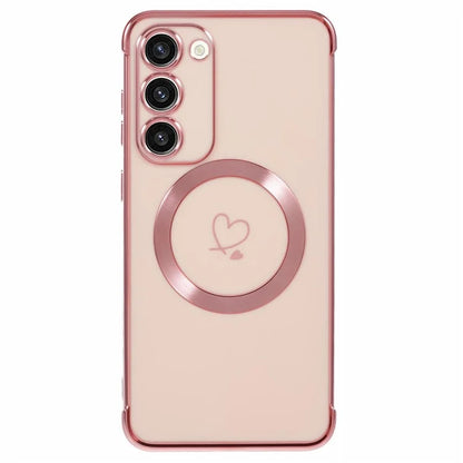 For Samsung Galaxy S23+ Case Compatible with MagSafe Electroplated TPU Phone Cover Hollow Love Hearts