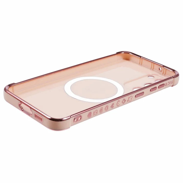 For Samsung Galaxy S23+ Case Compatible with MagSafe Electroplated TPU Phone Cover Hollow Love Hearts