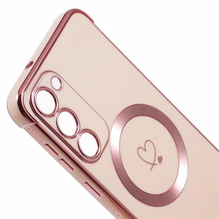 For Samsung Galaxy S23+ Case Compatible with MagSafe Electroplated TPU Phone Cover Hollow Love Hearts