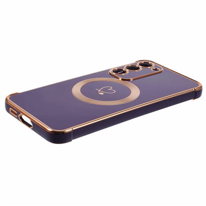 For Samsung Galaxy S23+ Case Compatible with MagSafe Electroplated TPU Phone Cover Hollow Love Hearts