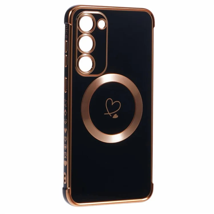 For Samsung Galaxy S23+ Case Compatible with MagSafe Electroplated TPU Phone Cover Hollow Love Hearts
