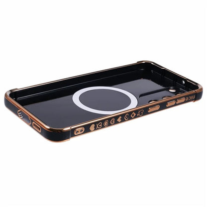 For Samsung Galaxy S23+ Case Compatible with MagSafe Electroplated TPU Phone Cover Hollow Love Hearts