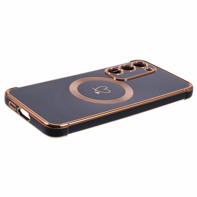 For Samsung Galaxy S23+ Case Compatible with MagSafe Electroplated TPU Phone Cover Hollow Love Hearts