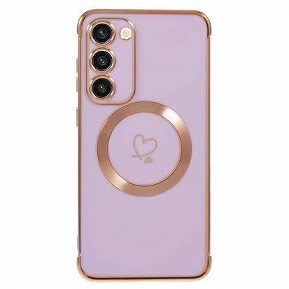 For Samsung Galaxy S23+ Case Compatible with MagSafe Electroplated TPU Phone Cover Hollow Love Hearts