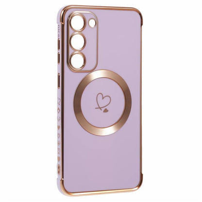 For Samsung Galaxy S23+ Case Compatible with MagSafe Electroplated TPU Phone Cover Hollow Love Hearts