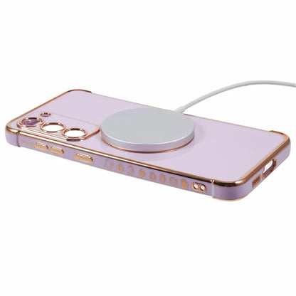 For Samsung Galaxy S23+ Case Compatible with MagSafe Electroplated TPU Phone Cover Hollow Love Hearts