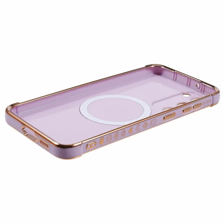 For Samsung Galaxy S23+ Case Compatible with MagSafe Electroplated TPU Phone Cover Hollow Love Hearts