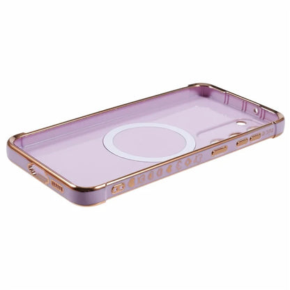 For Samsung Galaxy S23+ Case Compatible with MagSafe Electroplated TPU Phone Cover Hollow Love Hearts