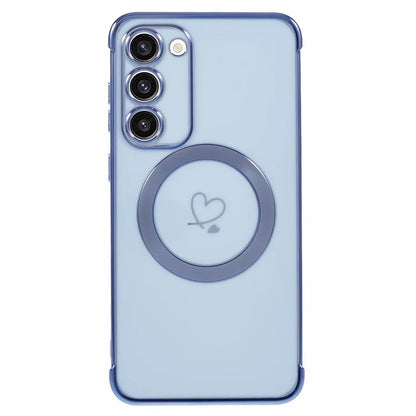 For Samsung Galaxy S23+ Case Compatible with MagSafe Electroplated TPU Phone Cover Hollow Love Hearts