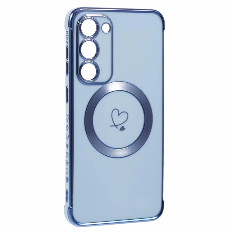 For Samsung Galaxy S23+ Case Compatible with MagSafe Electroplated TPU Phone Cover Hollow Love Hearts