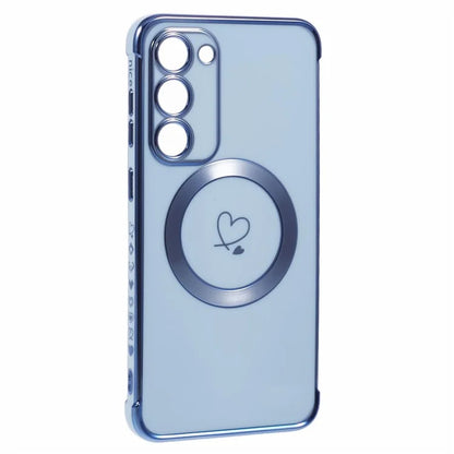 For Samsung Galaxy S23+ Case Compatible with MagSafe Electroplated TPU Phone Cover Hollow Love Hearts