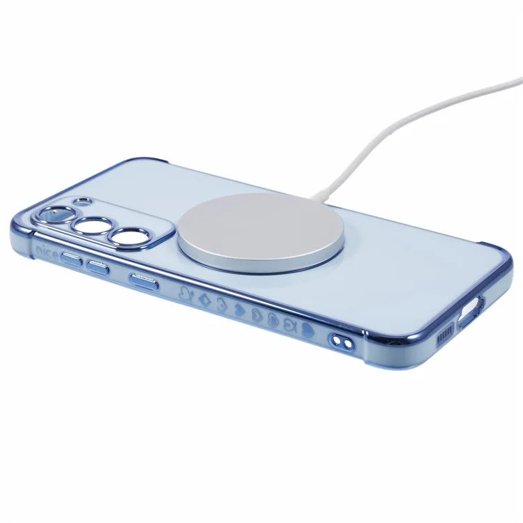 For Samsung Galaxy S23+ Case Compatible with MagSafe Electroplated TPU Phone Cover Hollow Love Hearts