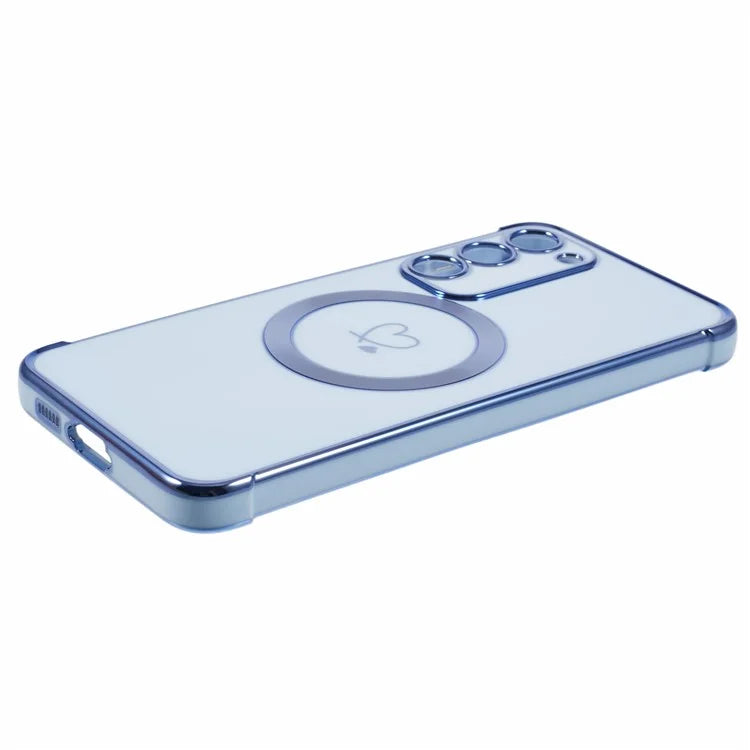 For Samsung Galaxy S23+ Case Compatible with MagSafe Electroplated TPU Phone Cover Hollow Love Hearts