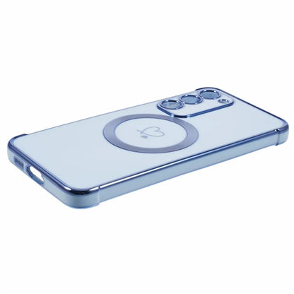 For Samsung Galaxy S23+ Case Compatible with MagSafe Electroplated TPU Phone Cover Hollow Love Hearts