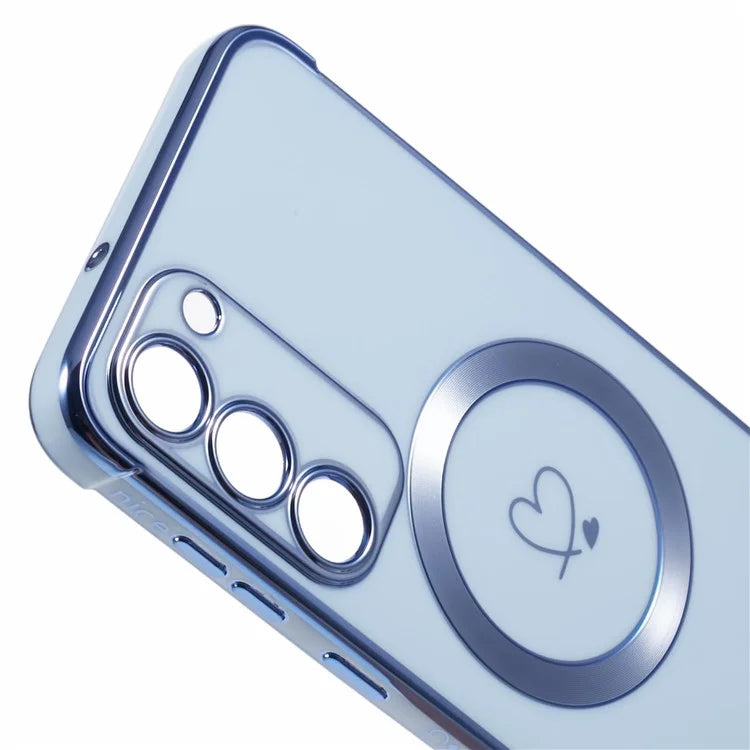For Samsung Galaxy S23+ Case Compatible with MagSafe Electroplated TPU Phone Cover Hollow Love Hearts