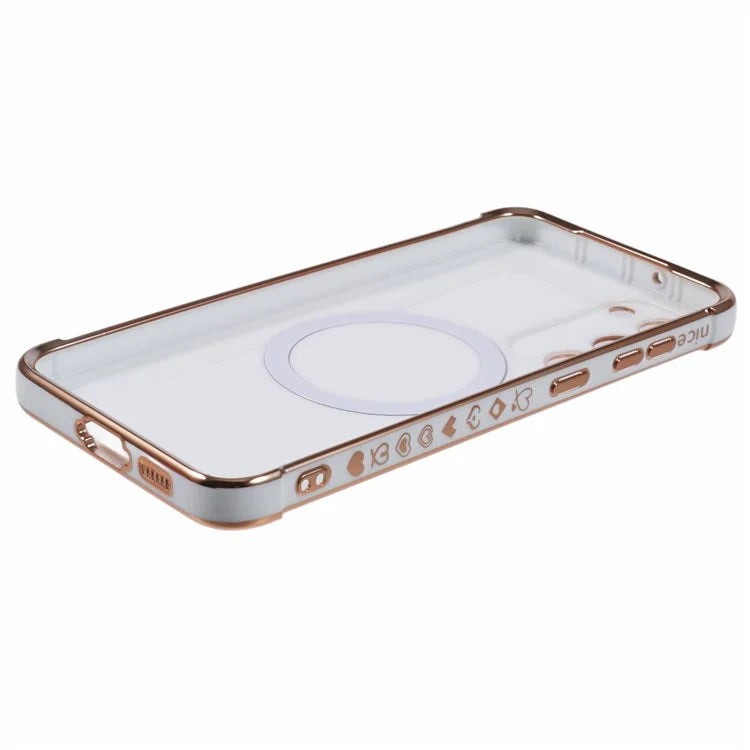 For Samsung Galaxy S23+ Case Compatible with MagSafe Electroplated TPU Phone Cover Hollow Love Hearts