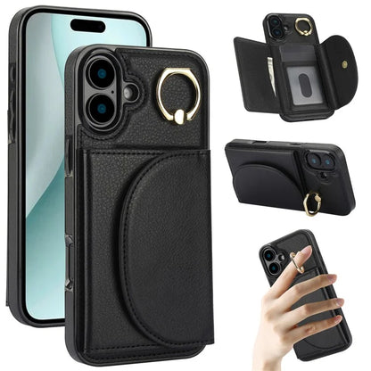 For iPhone 16 Plus Case RFID Blocking Wallet Kickstand Leather + TPU Phone Cover