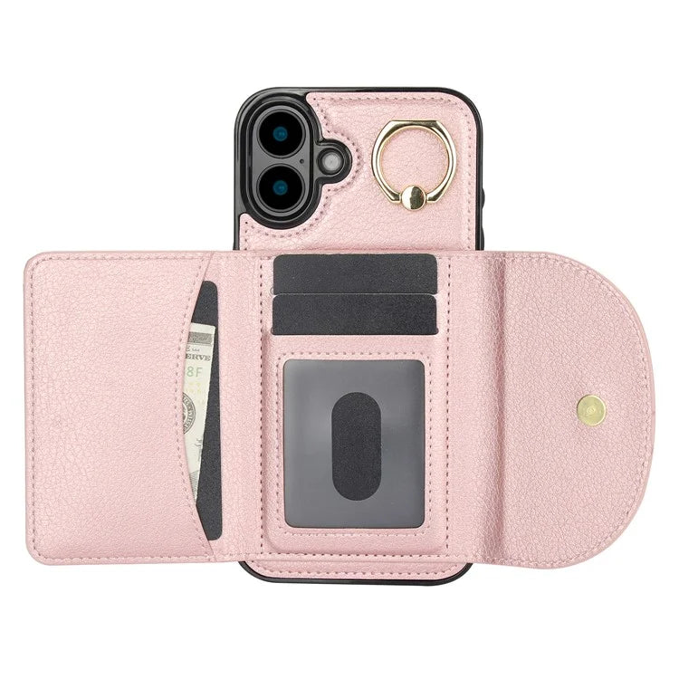 For iPhone 16 Plus Case RFID Blocking Wallet Kickstand Leather + TPU Phone Cover