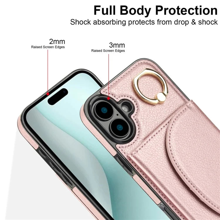 For iPhone 16 Plus Case RFID Blocking Wallet Kickstand Leather + TPU Phone Cover