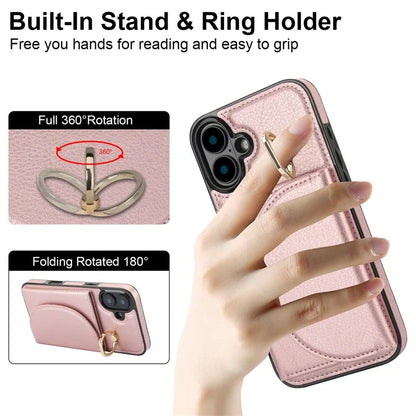For iPhone 16 Plus Case RFID Blocking Wallet Kickstand Leather + TPU Phone Cover