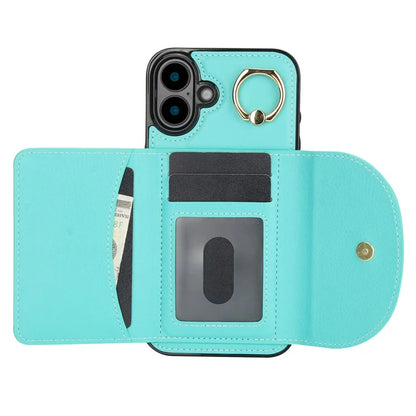 For iPhone 16 Plus Case RFID Blocking Wallet Kickstand Leather + TPU Phone Cover